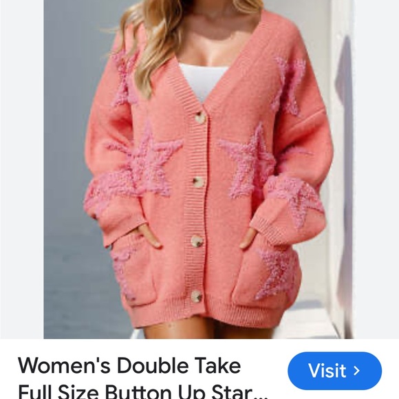 Double Take Sweaters - Sale🚨Women's Star Patterned Pink Cardigan